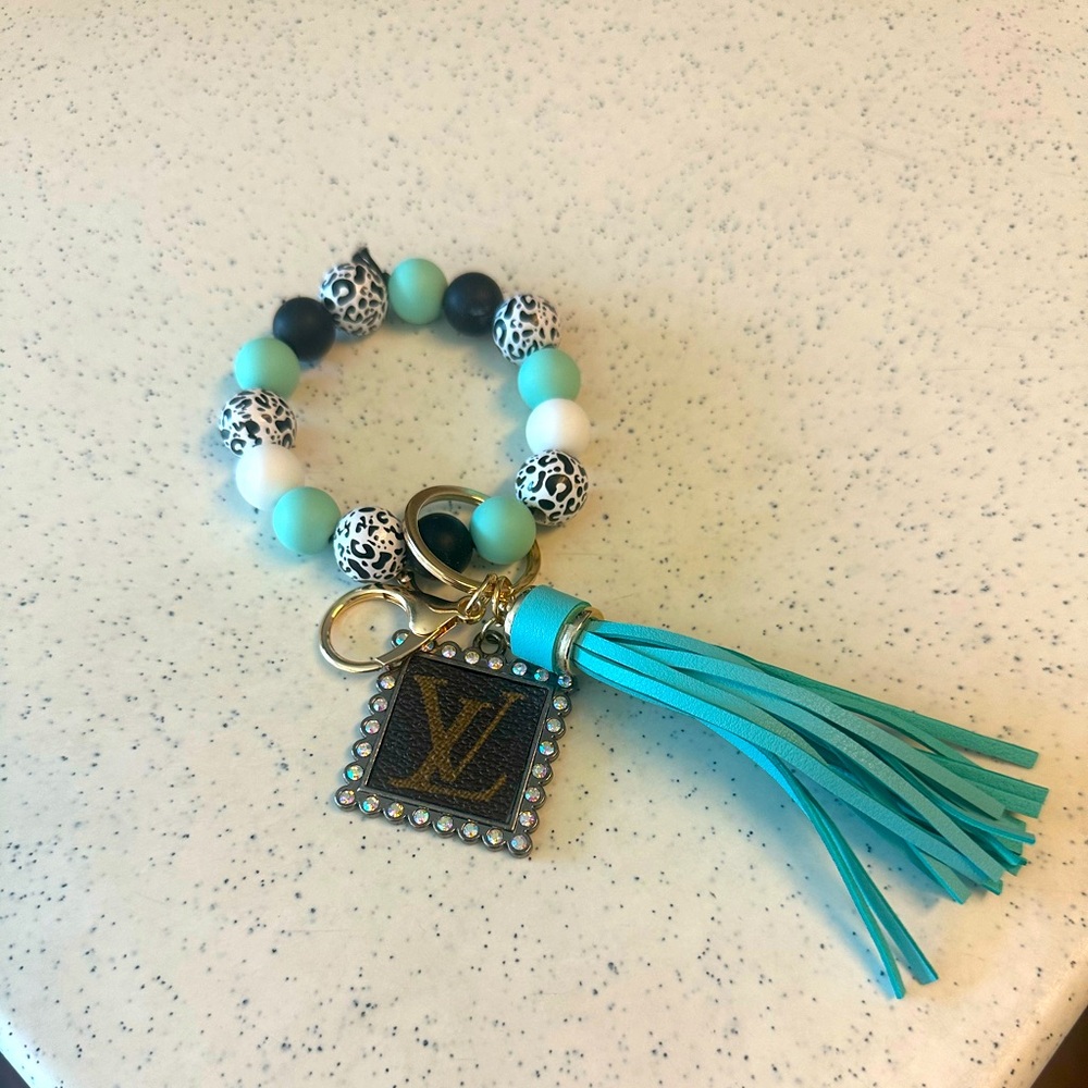 Cow Print Bangle Keychain with LV Upcycled charm